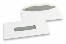 Enveloppes à fenêtre, blanche, 109 x 224 mm, fenêtre 25 x 110 mm, position de la fenêtre à 53 mm du gauche et à 40 mm du bas, fermeture gommé, 80 grammes | PIT Packaging.ch/fr | Paysdesenveloppes