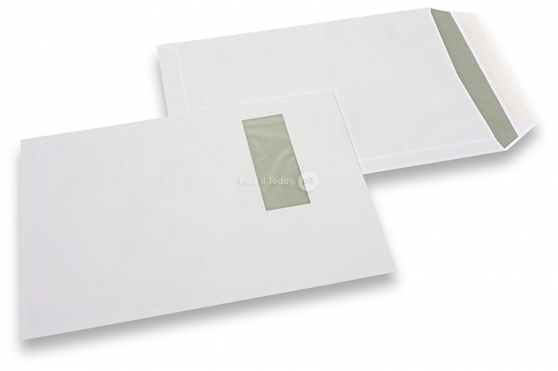 Enveloppes à fenêtre, blanche, 229 x 324 mm (C4), fenêtre à gauche 40 x 110 mm, position de la fenêtre à 20 mm du gauche et à 60 mm du haut, fermeture gommée, 120 grammes