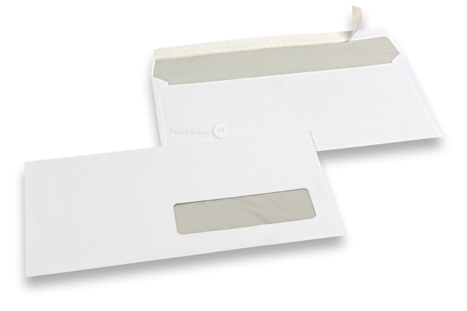 Fenstercouverts, Weiss, 110 x 220 mm (EA5/6), Fenster rechts 30 x 100 mm, Fensterposition 15 mm von rechts und 20 mm von unten, haftklebeverschluß, 80 Gramm