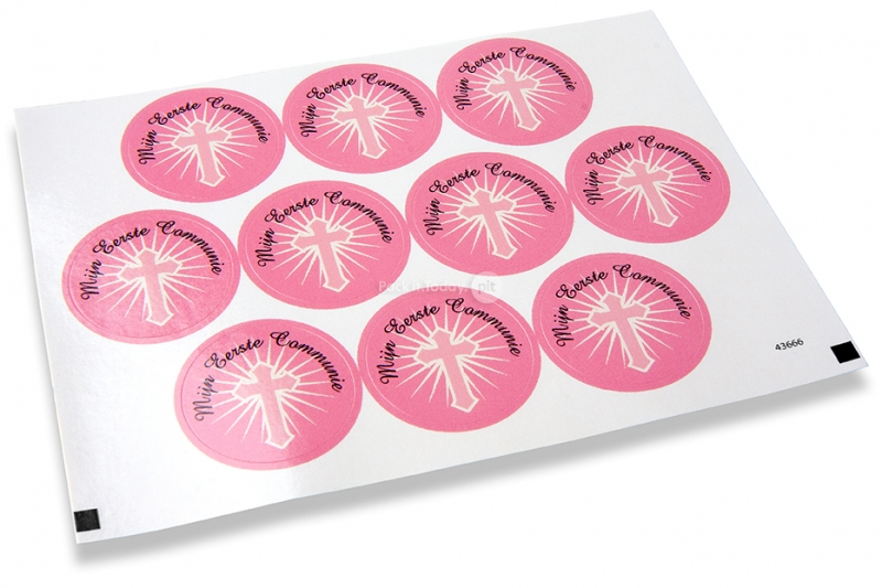 Pastilles adhésives thème communion - mijn eerste communie croix rose