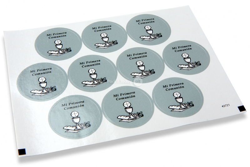 Pastilles adhésives thème communion - mi primera comunión gris