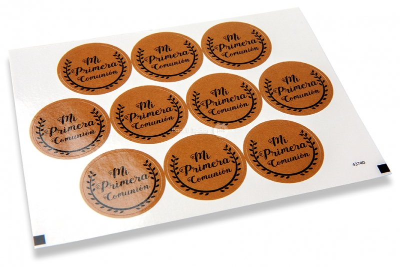 Pastilles adhésives thème communion- mi primera comunión marron avec la guirlande noire