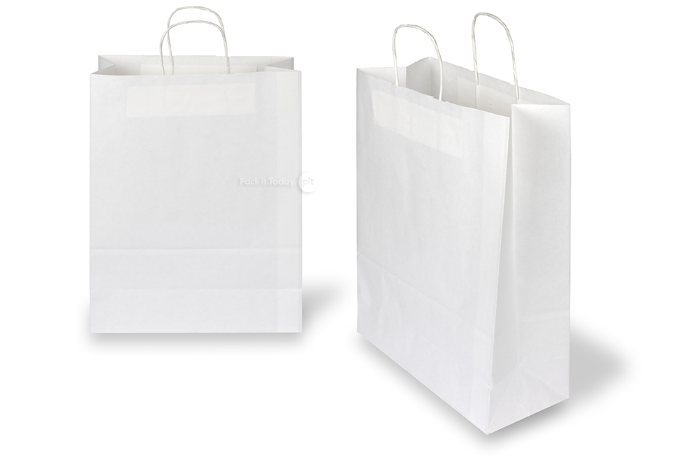 Sacs papier kraft avec anses rondes - blanc, 320 x 140 x 420 mm, 100 gr