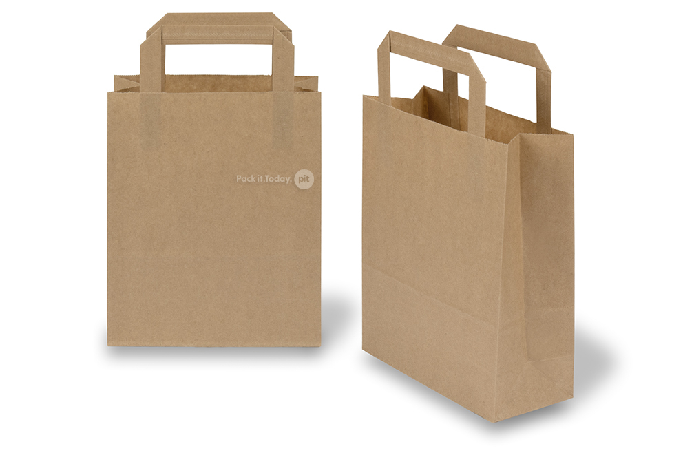 Tragetaschen aus Papier mit flachen Trageriemen - braun, 180 x 80 x 220 mm