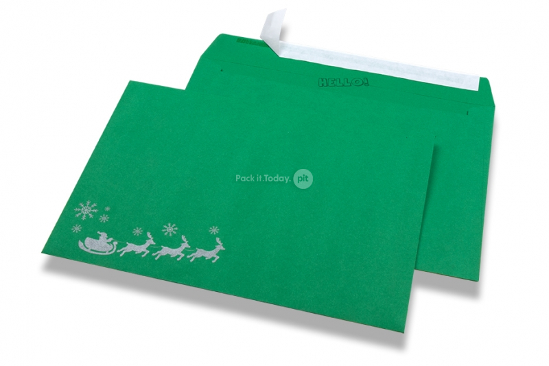 Farbige Weihnachts-Couverts - Grün, mit Schlitten