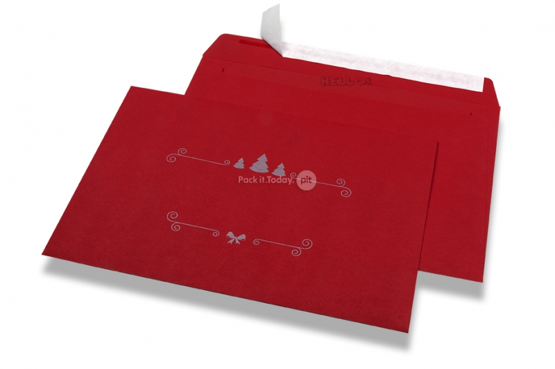 Enveloppes colorées pour Noël - Rouge, avec décorations de Noël