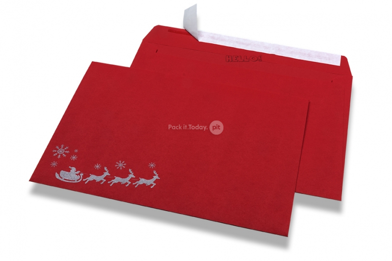 Farbige Weihnachts-Couverts - Rot, mit Schlitten