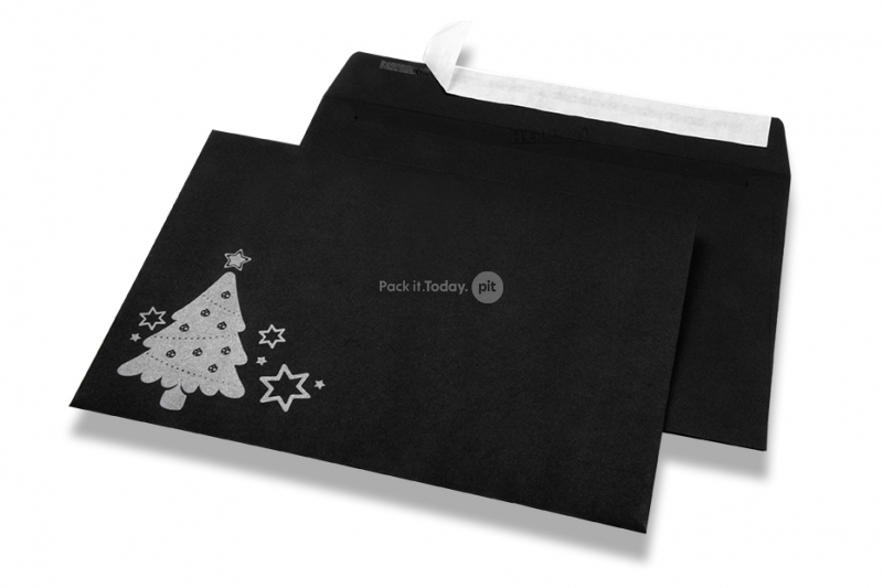 Farbige Weihnachts-Couverts - Schwarz, mit Weihnachtsbaum