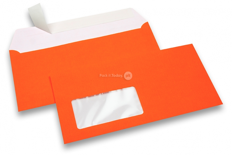 Neon Couverts - Orange, mit Fenster 45 x 90 mm, Fensterposition 20 mm von der Linkerseite und 15 mm von unten