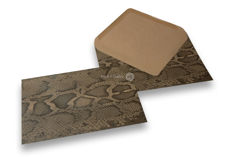 Enveloppes peau sauvage  - kraft marrone, noir, imprimé serpent
