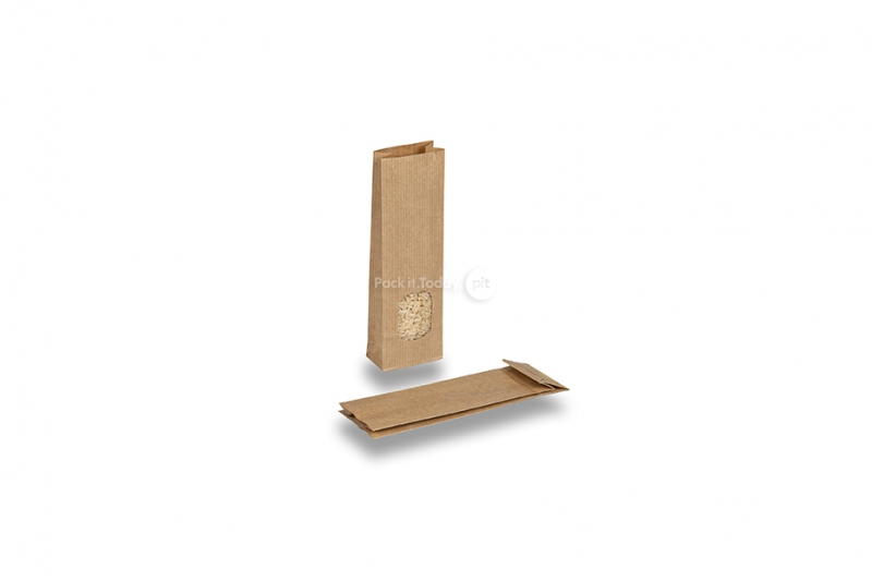 Blockbodenbeutel aus Kraftpapier Braun - 55 x 30 x 175 mm mit Fenster, 50 ml