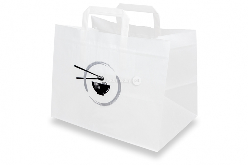 Sacs en papier pour la vente à emporter - blanc + asiatique