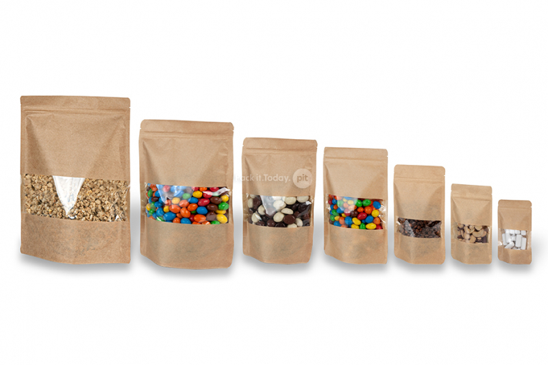 Sachets kraft à fermeture zip avec fenêtre - brun