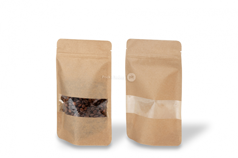 Sachets kraft à fermeture zip avec fenêtre - brun, 130 x 225 x 70 mm, 500 ml