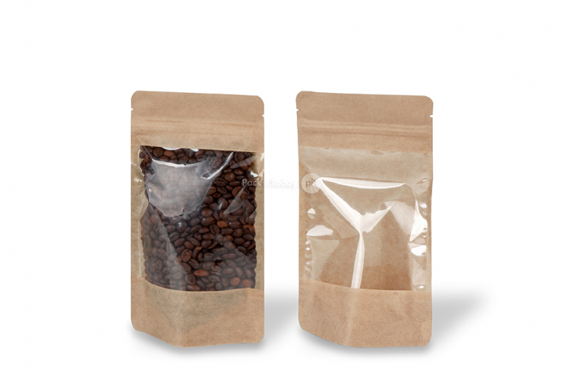 Sachets kraft à fermeture zip avec fenêtre extra large - 130 x 225 x 70 mm, 500 ml