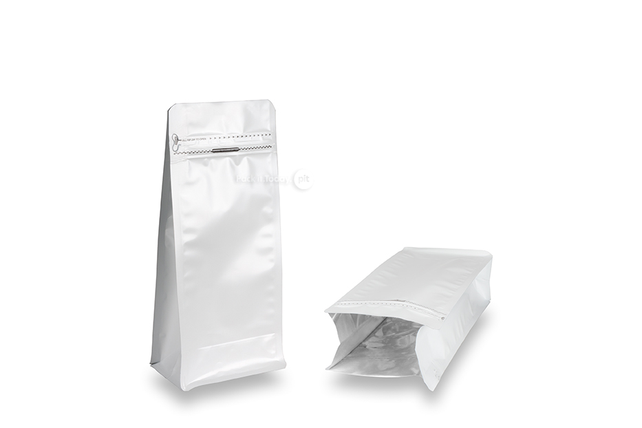 Flachbodenbeutel - Weiß, 1000 ml / 500 Gramm gemahlenen Kaffee