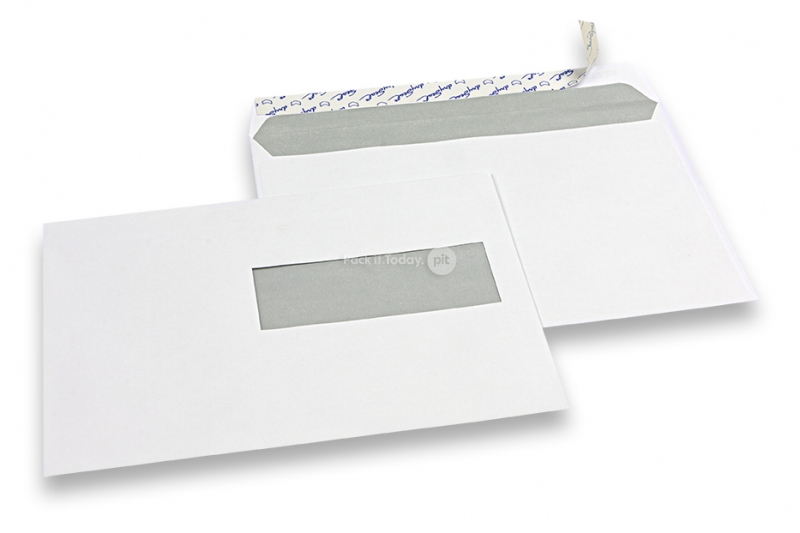 Fenstercouverts, Weiss, 156 x 220 mm (EA5), Fenster rechts 40 x 110 mm, Fensterposition 15 mm von rechts und 66 mm von unten, haftklebeverschluß, 90 Gramm