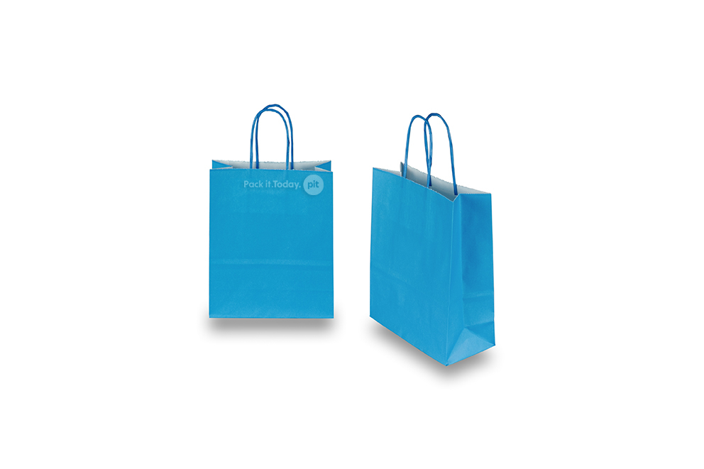 Sacs papier kraft avec anses rondes - bleu, 180 x 80 x 220 mm, 90 gr