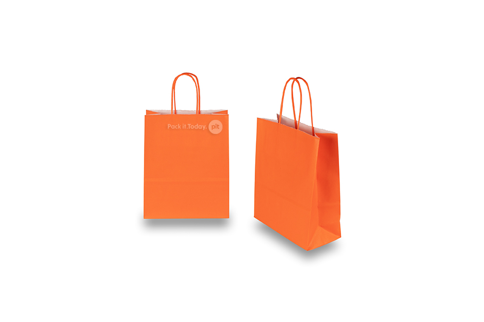 Sacs papier kraft avec anses rondes - orange, 180 x 80 x 220 mm, 90 gr