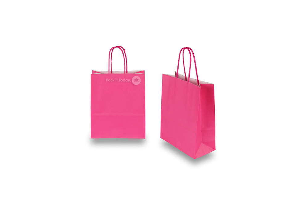 Sacs papier kraft avec anses rondes - rose vif, 180 x 80 x 220 mm, 90 gr
