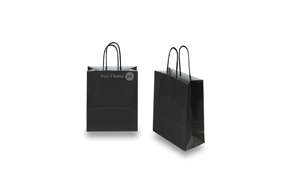 Sacs papier kraft avec anses rondes - noir, 180 x 80 x 220 mm, 90 gr