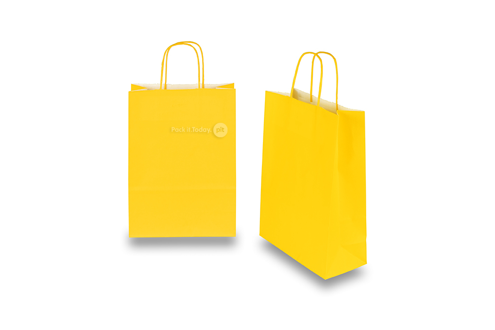 Sacs papier kraft avec anses rondes - jaune, 180 x 80 x 220 mm, 90 gr