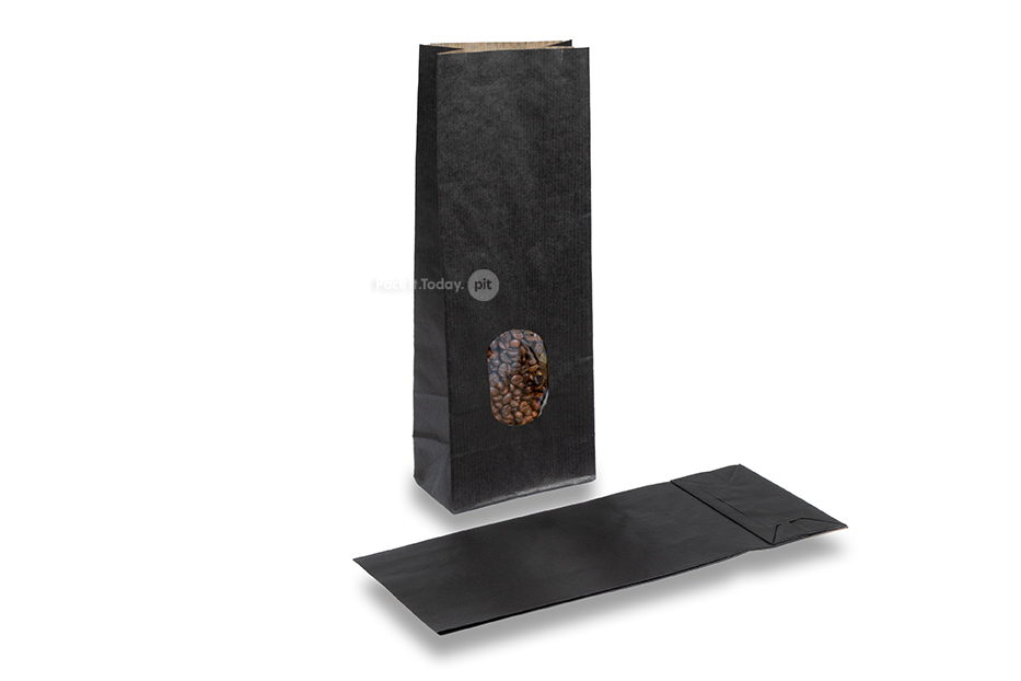 Sachets kraft noir - 105 x 65 x 298 mm avec fenêtre, 500 ml