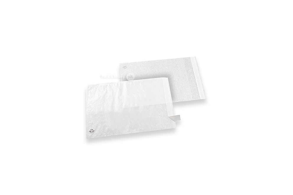 Sachets en papier cristal blanc avec bande adhésive - 130 x 150 mm