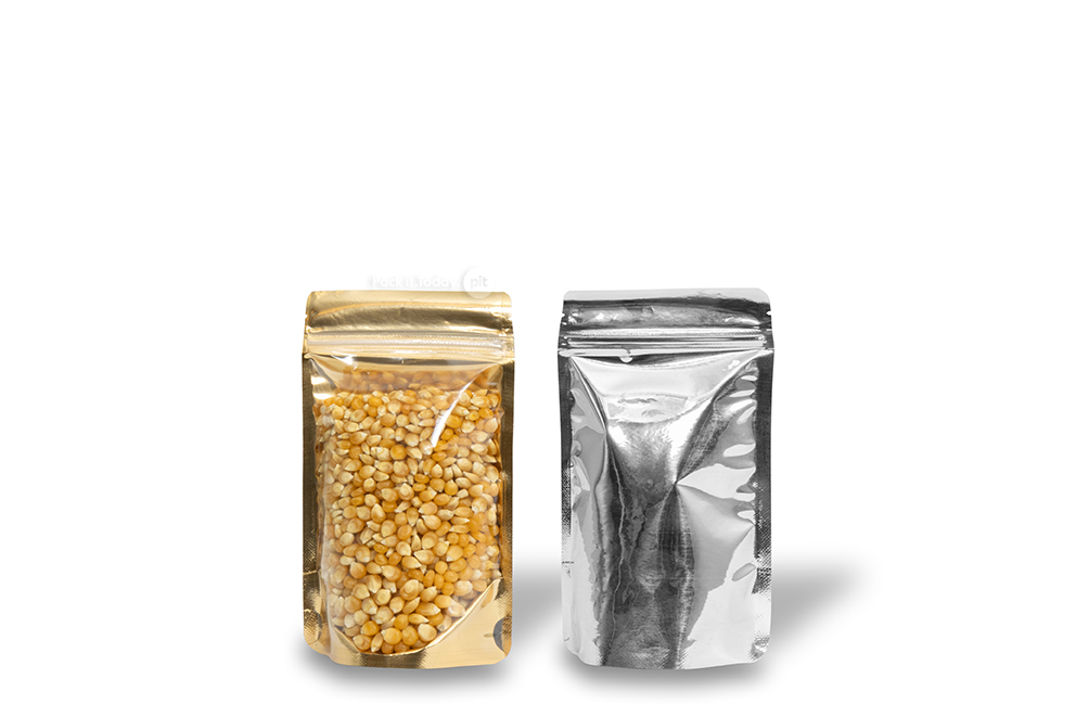 Metallic transparente Standbodenbeutel - Gold metallic, 110 x 185 x 70 mm - 250 ml
