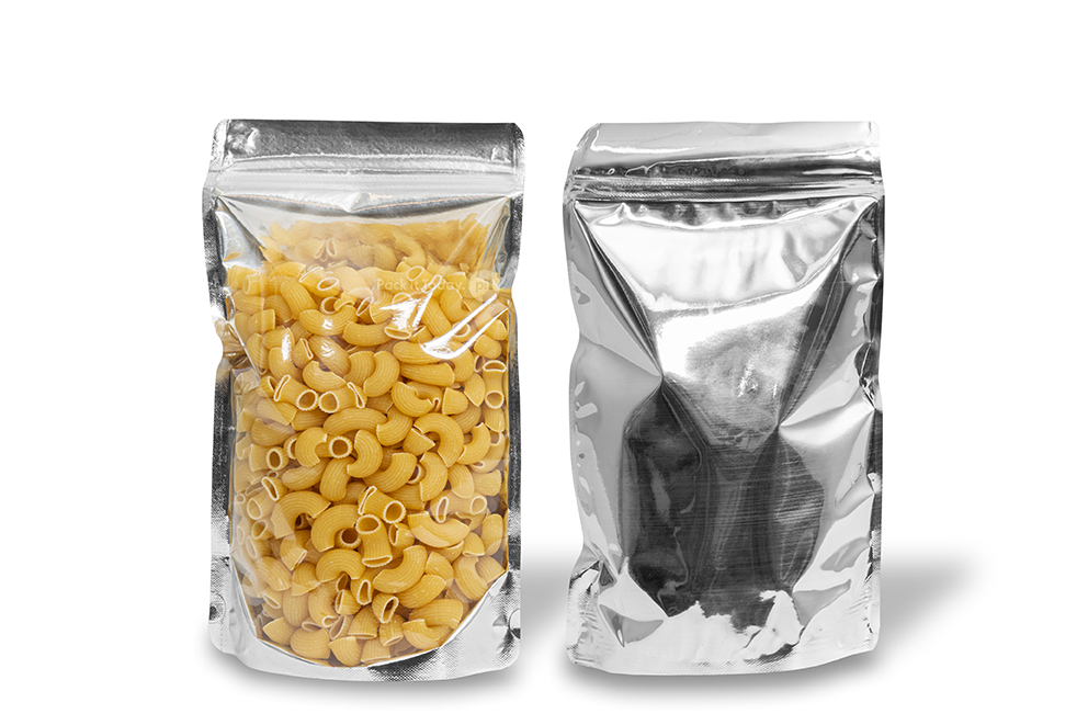 Sachets stand-up métalliques transparents - argent métallisé, 180 x 290 x 90 mm - 1000 ml