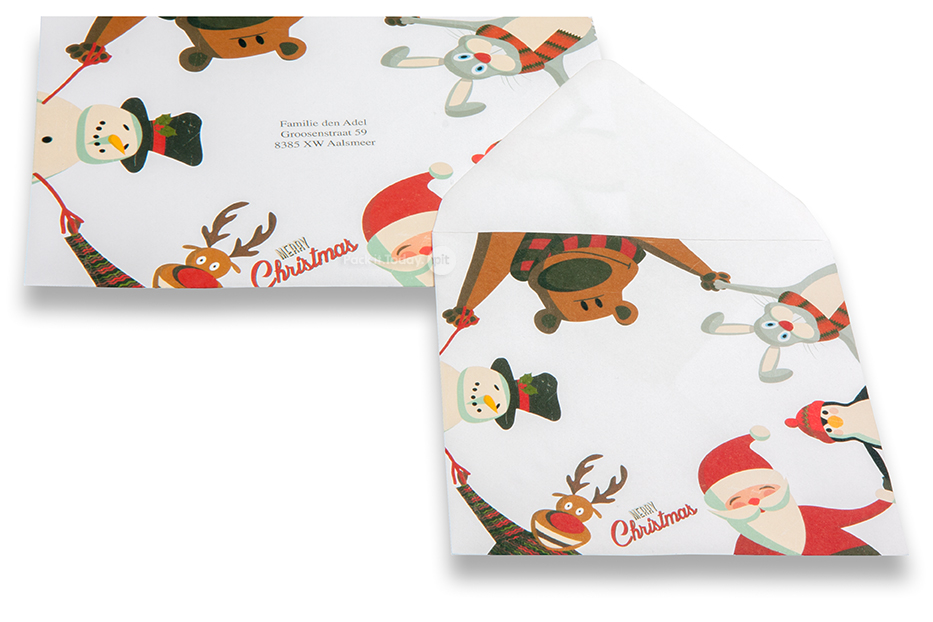 Grußkartencouverts mit Weihnachtsmotiv - Weiß + Weihnachtsfiguren