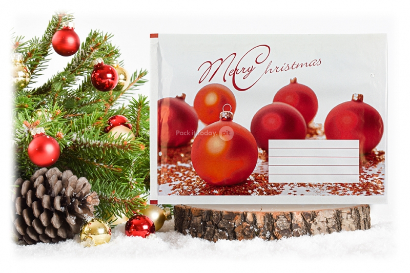 Enveloppes à bulles pour Noël, Blanc + boules de Noël