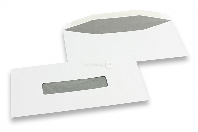 Enveloppes à fenêtre, blanche, 109 x 224 mm, fenêtre 25 x 110 mm, position de la fenêtre à 53 mm du gauche et à 40 mm du bas, fermeture gommé, 80 grammes